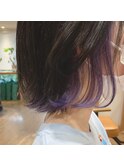 インナーカラー/パープル/切りっぱなし/ボブ/高彩度カラー