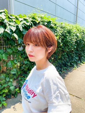 アンバー 池袋(amber) 丸みショートボブ/ピンクオレンジ/前髪カット[池袋駅]