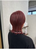 ワインレッド　ウルフカット