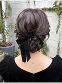 《華やかさ×きちっと感》編み込みまとめ髪 リボン ヘアアレンジ