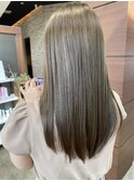 10代20代ブリーチなしくすみカラーロングヘアオリーブグレージュ
