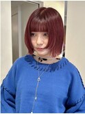 姫カット　外ハネボブ　ブリーチ無しカラー　暖色ボブ　ミニボブ