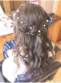 フルールヘア　編み込みお花リボンハーフアップ♪