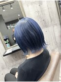 ブルー×ボブ×外ハネ