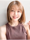 前髪薄めバングアプリコットオレンジ艶感似合わせカット