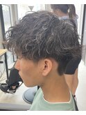 メンズ/アップバング/ツーブロックマッシュ/束感ショート波巻き