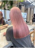 ピンクベージュピンクミルクティーブリーチありダブルカラー
