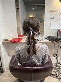 お呼ばれアレンジ ヘアセット 編みおろしアレンジ