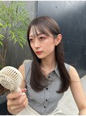 小顔薄めバンググレージュレイヤーロング前髪パーマ黒髪