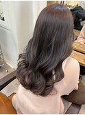 大人レイヤーロングアッシュグレーベージュ韓国波巻きウェーブ