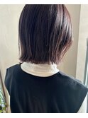 ぱつボブ/切りっぱなしボブ/ラベンダーピンク
