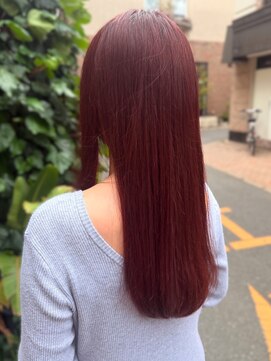 ユニバイリサ 天神大名店(uni by risa) チェリーレッド 艶髪 髪質改善 ブリーチなしダブルカラー 20代