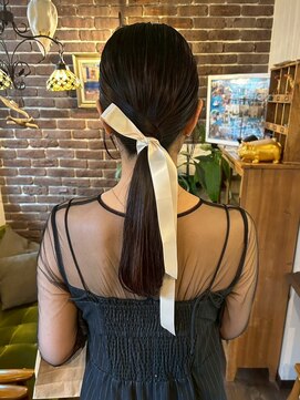 アズグロウヘアー(AS GROW HAIR) アプリコットオレンジシンプルエレガント・リボンポニー