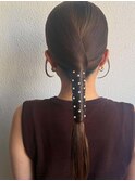 タイトポニーのパールアレンジ