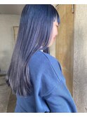 ラベンダーブルージュ切りっぱなしロングブリーチイメチェン前髪