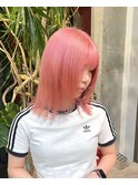 ピンクカラーハイトーンダブルカラー暖色カラーケアブリーチ前髪