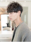 韓国マッシュダークアッシュニュアンスパーマメンズカット黒髪