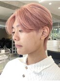 渋谷メンズブリーチカラーピンクベージュカラーセンターパート