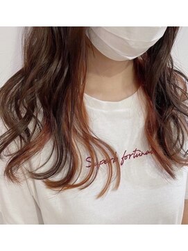 アローズ 荒尾店(arose) ゆるふわロングインナーカラーハニーオレンジ無造作セミロング