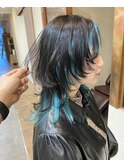 ウルフカット×インナーターコイズブルー