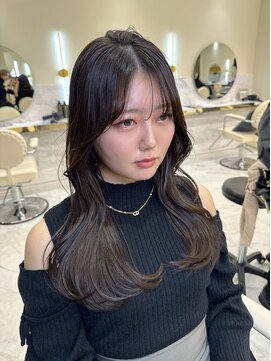 シェノン サントル(CHAINON CENTRE) 黒髪/グレーベージュ/レイヤーロング/前髪パーマ