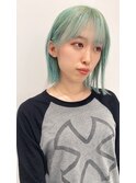 グリーン緑ボブマッドグレージュダブルカラーブリーチきりっぱ