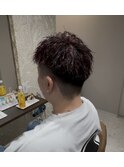 ツイストパーマ&赤メッシュ