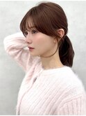 大人可愛いブラウンカラー×顔まわり後れ毛ポニーテール
