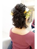 ドライフラワーミディアムハーフアップ　ヘアセット