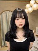 ミニウルフレイヤーカット顔周り前髪韓国ミディアムロング/横浜