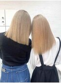 ブロンドベージュ/切りっぱなしミディ