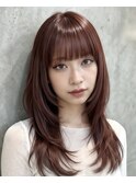 黒髪/グレーベージュ/レイヤーロング/前髪パーマ[新宿駅]