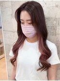 ピンク系インナーカラー　外巻きロング