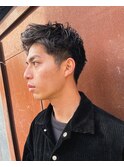 アップバングビジネスショート無造作パーマスパイラルパーマ