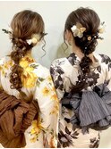 お友達と♪『浴衣着付け+セット』お揃いじゃないけど可愛い(^-^)