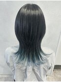 ミディアムウルフ 裾カラー ブルー