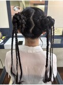 三つ編みお団子スタイル