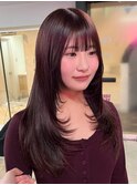 ワンカラーで可愛いワインレッド×顔周りレイヤー
