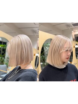 《ボブ》×《ハイトーン》のデザインで、髪に軽さを与え、自宅でも簡単なオシャレなヘアデザインに＊渋谷
