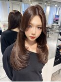 紅網レイヤーカット×ブリーチなしカカオブラウン