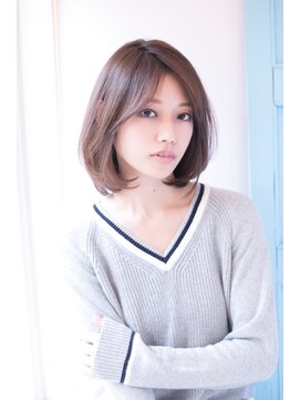 ヘアーアンドファッションシオミエイチ (hair＆fashion shiomi H) [shiomi H]斜めバング×ワンカールミディ×ミルクチョコレート