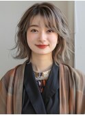 ☆ホワイトグレージュミニウルフデジタルパーマチェリーブラウン