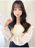 シースルーバング/韓国風ヘア/レイヤーロング/アッシュブラック