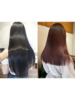 縮毛矯正のダメージを最小限に抑え、自然なストレートを実現！柔らかく艶やかで、サラサラな仕上がりに♪