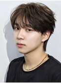 シースルーマッシュ韓国メンズヘアコンマバングフェザーパーマ