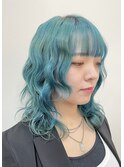 可愛いミントグリーンハイトーンウェーブミディアムmaaya
