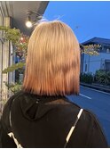 ワンレングスボブ/ハイトーン裾カラー