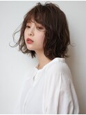 暗髪黒髪ウェーブ艶髪アプリコットオレンジハイライト外ハネボブ