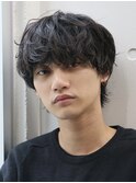 原宿ルーズパーマメンズカットセンターパートウルフツーブロック