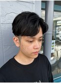 ニュアンスパーマセンターパートコンマヘアツーブロック